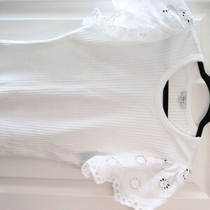 Zara White Ribbed Ruffled Cap Sleeve Blouse